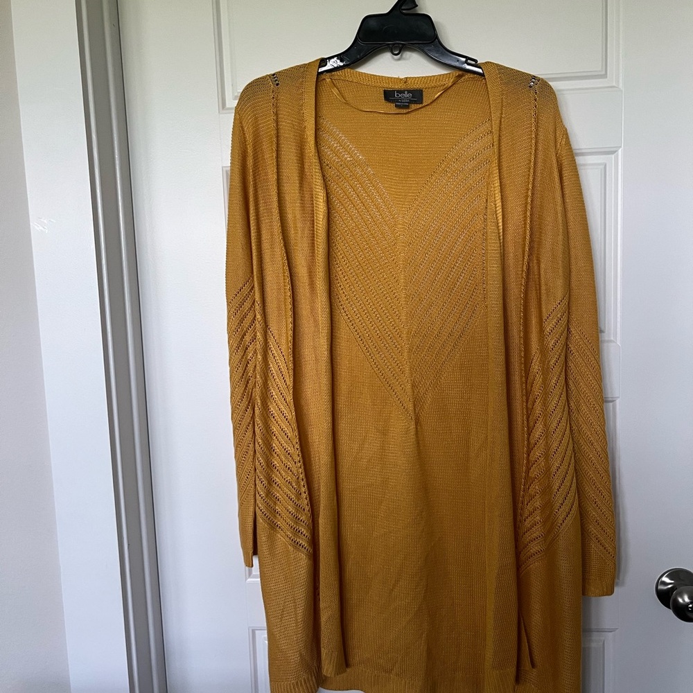 Belldini Yellow Long Open Front Cardigan Sweater